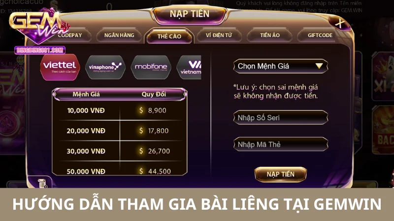 Các bước truy cập bài liêng tại Gemwin nhanh và đơn giản 